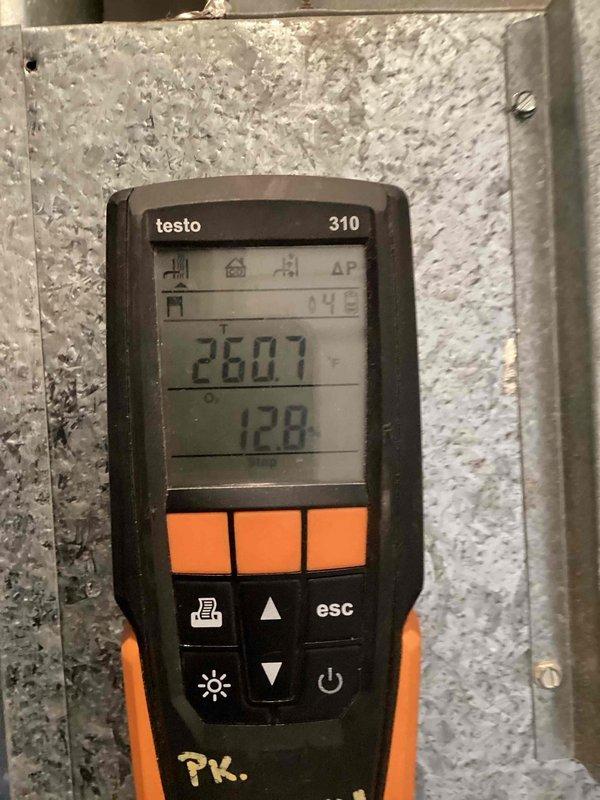 Completed first-year heating system maintenance inspection and performance verification. Conducted comprehensive combustion analysis using Testo 310 analyzer and measured static pressure differentials with UEI EM152 digital manometer to ensure system operating within manufacturer specifications. All readings documented and system found to be functioning properly with no deficiencies noted.