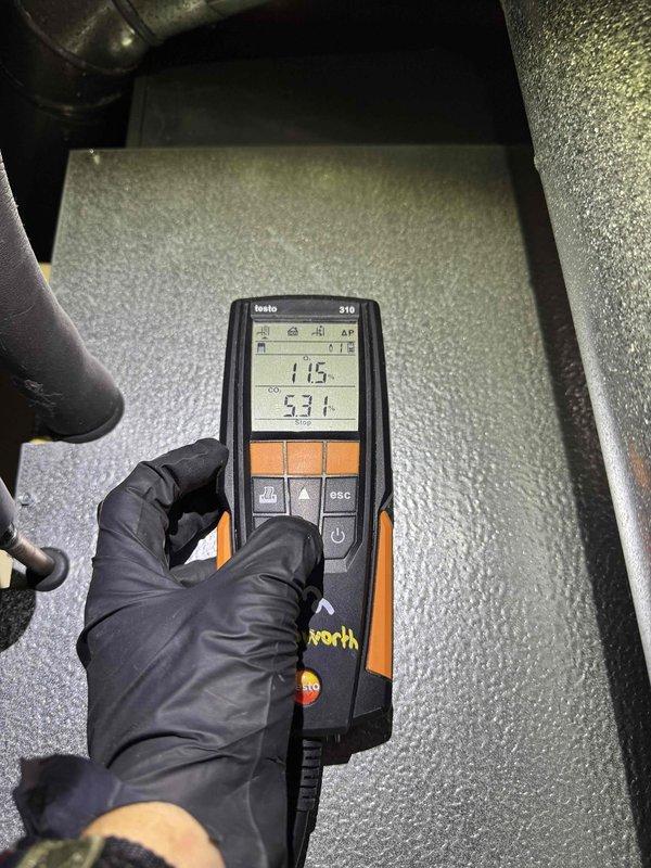 Performed comprehensive heating maintenance on HVAC system over 10 years old. Conducted thorough inspection of blower assembly, verifying proper operation of centrifugal fan wheel and motor components. Performed combustion analysis and safety testing using calibrated digital instrumentation, confirming system operating within manufacturer specifications with readings of 115 and 531 recorded. Inspected all mechanical components for wear, checked blower wheel for balance and debris accumulation, and verified proper airflow through the system. All safety parameters verified and unit returned to normal operation.