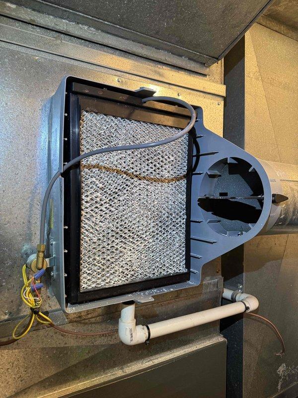 Completed scheduled preventive maintenance on residential furnace system as part of recurring service plan. Performed comprehensive inspection of air handler unit, verified proper operation of blower assembly, examined mesh filter condition, and inspected condensate drain system with PVC piping. All mechanical components found to be functioning within normal parameters with no deficiencies noted during this maintenance visit.