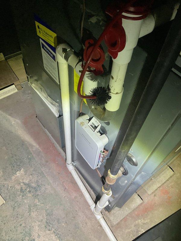 Completed comprehensive heating system maintenance on residential furnace unit. Performed standard inspection of furnace components, ductwork connections, and associated mechanical systems including water treatment equipment and piping assemblies. All systems operational and maintenance documentation updated on service record card.