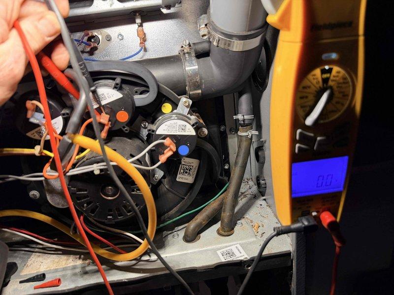 Responded to no heat call on residential furnace system. Upon arrival, performed diagnostic testing of gas valve and electrical components using digital multimeter. Verified proper voltage readings and tested pressure switch operation to determine cause of heating failure. System restored to normal operation with heat confirmed functioning properly.