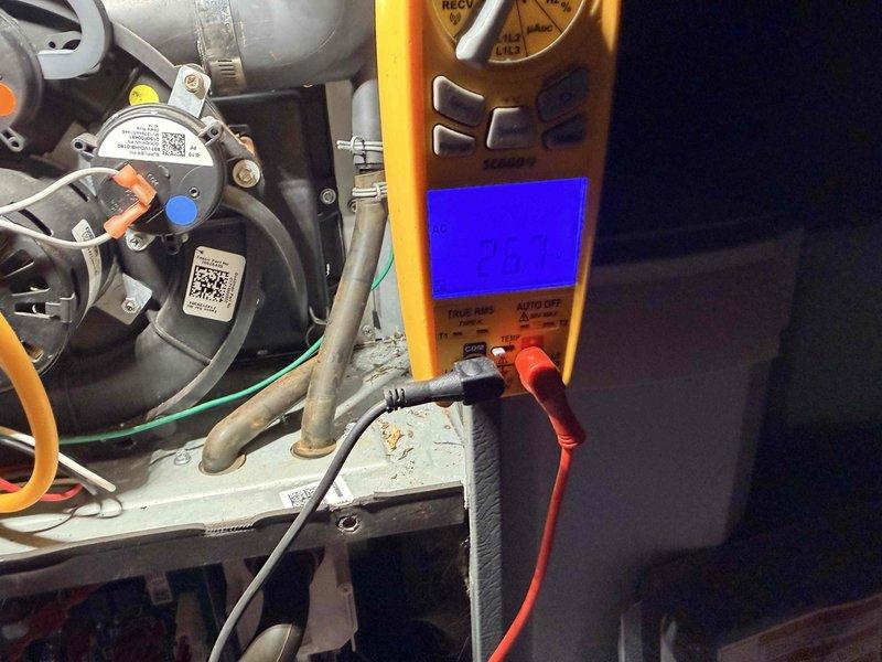 Responded to no heat call on residential furnace system. Upon arrival, performed diagnostic testing of gas valve and electrical components using digital multimeter. Verified proper voltage readings and tested pressure switch operation to determine cause of heating failure. System restored to normal operation with heat confirmed functioning properly.