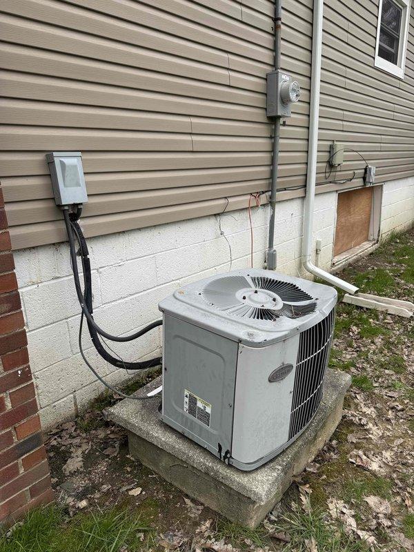 Responded to customer concern regarding potential damage from ice and snow impact to outdoor condensing unit. Performed thorough visual inspection of AC unit exterior, including fan housing, condenser coils, refrigerant lines, and electrical connections. Verified structural integrity of unit cabinet and mounting pad. Checked electrical disconnect and conduit for any signs of impact damage. Found no visible damage to fan blades, grille, or coil fins. Unit appears to be in normal operating condition with all components intact and properly secured to concrete pad.