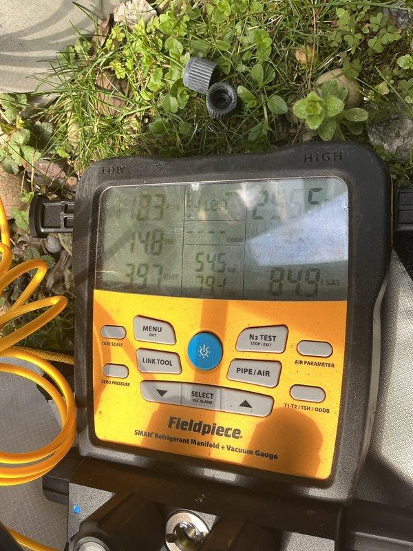 Completed scheduled preventive maintenance on residential cooling system. Performed comprehensive system diagnostics using digital manifold gauges to verify refrigerant pressures and temperatures across all zones. Inspected electrical components including capacitor and CoreSense compressor diagnostic module, confirmed all connections secure and operational parameters within manufacturer specifications.