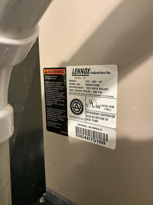 Completed routine heating maintenance on Lennox heat pump system, model G33-360-2F. Performed comprehensive inspection of indoor air handler unit, verified proper operation of all electrical components and connections, checked refrigerant evaporator section, and inspected associated PVC condensate drainage system for proper flow and positioning. All equipment found operating within manufacturer specifications with no deficiencies noted.