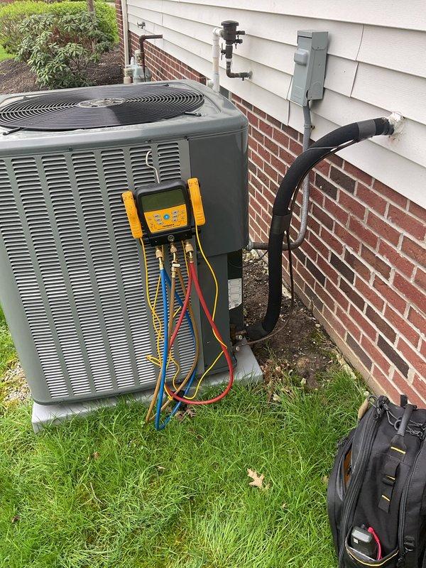 Completed scheduled preventative maintenance on residential cooling system. Performed comprehensive inspection of indoor air handler unit, verifying electrical connections, wiring integrity, and internal components. Conducted outdoor condenser unit evaluation, connecting digital manifold gauges to measure refrigerant pressures and system performance, confirming proper operating temperatures and pressures within manufacturer specifications.