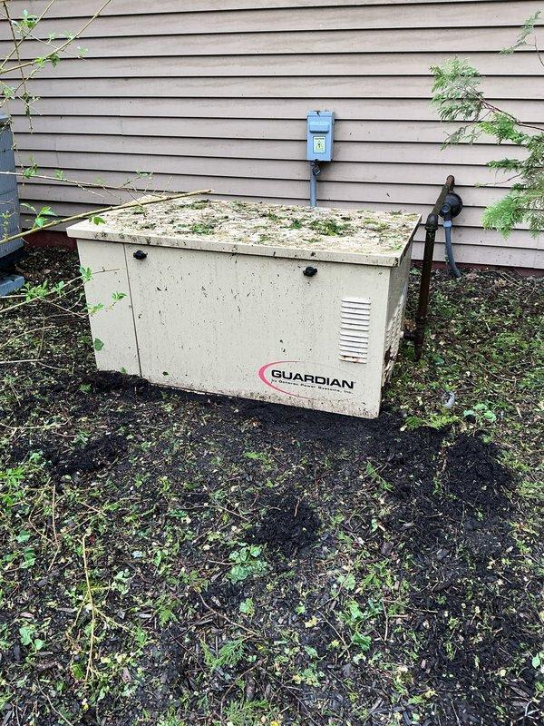 Responded to a no-power condition on a Generac Guardian standby generator. Upon arrival, found the unit in AUTO mode but not providing power to the facility. Performed visual inspection of the generator and enclosure, noting significant accumulation of debris, organic growth, and weathering on the exterior surfaces. Conducted diagnostic assessment of the control panel, switching mechanisms, and operational status indicators. Verified generator configuration settings and tested manual/automatic operation modes. Inspected fuel system components including fuel level and delivery mechanisms. Evaluated electrical connections and transfer switch functionality to determine cause of power failure. Completed troubleshooting procedures and restored generator to proper working condition, confirming successful power delivery upon resolution.