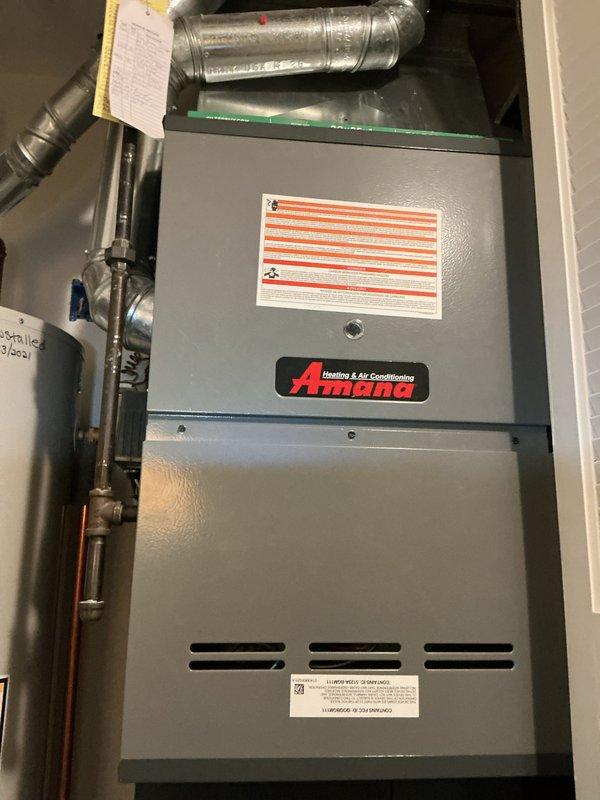 Completed scheduled preventative maintenance on Amaro brand HVAC cooling system. Performed comprehensive inspection of furnace cabinet, ductwork connections, refrigerant lines, and associated components including expansion vessel and copper piping. All equipment found operating within normal parameters with no immediate service needs identified.