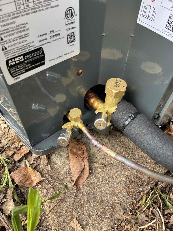 Completed full A/C and coil installation, replacing existing system with new Daikin equipment. Installed new outdoor condensing unit on existing concrete pad with proper refrigerant line connections and service valves. Indoor evaporator coil integrated with existing furnace system, with all PVC drainage and refrigerant lines properly routed and secured. System tested and operational. Removed old condenser unit and transported to Valley View Daikin facility for warranty processing on same day per manufacturer requirements.