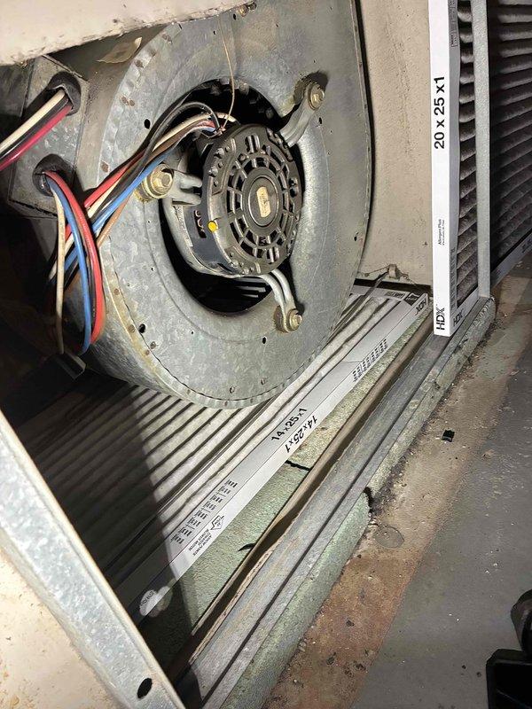 Completed afternoon heating tune-up on residential HVAC system. Performed comprehensive inspection of blower motor assembly, verified electrical connections, and examined refrigerant lines and coil components. All systems operating within normal parameters upon completion.