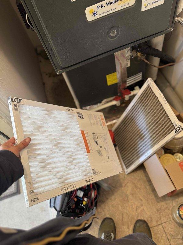Performed comprehensive HVAC maintenance on two systems, including inspection of condensate drainage components with digital testing equipment to verify proper operation and moisture levels. Completed filter replacement service using HDX pleated filters on furnace unit, ensuring optimal airflow and system efficiency for continued heating and cooling performance.