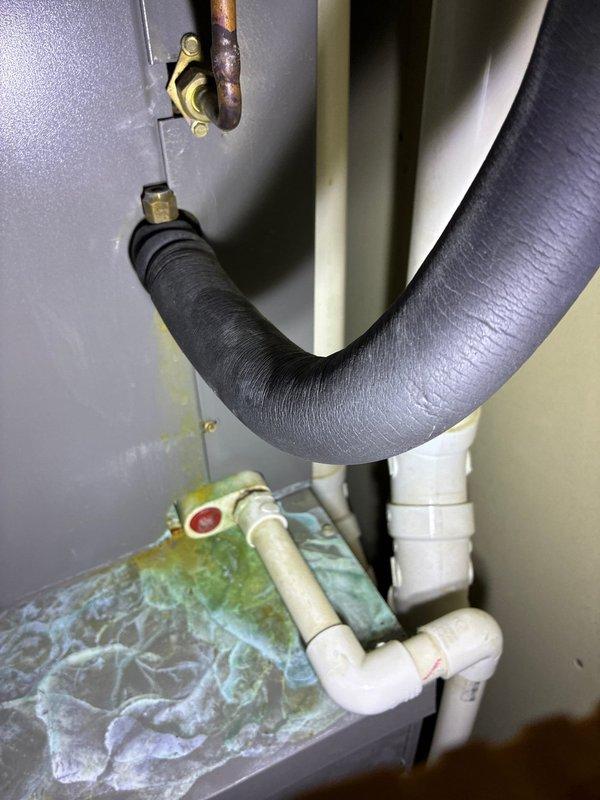 Conducted comprehensive assessment of existing Lennox furnace and air conditioning system to provide replacement options. Evaluated current HVAC equipment condition, ductwork configuration, and refrigerant line setup in basement utility area. Documented existing system components including furnace unit, evaporator coil assembly, condensate drain system with visible mineral deposits and algae buildup indicating drainage concerns, and refrigerant line insulation. Photographed equipment specifications and installation details to develop accurate replacement estimate. Presented homeowner with multiple replacement options including full system changeout recommendations based on equipment age and observed condensate pan deterioration. Contacted property owner remotely upon completion of assessment as requested.