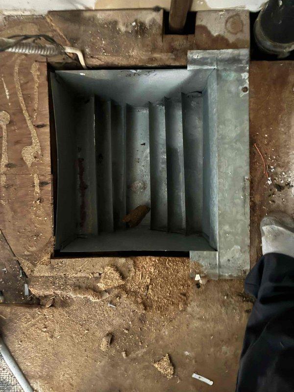 Removed and temporarily relocated furnace and indoor AC coil from closet space to allow for water-damaged flooring replacement by homeowner's contractor. Pumped down refrigerant from AC system prior to disconnection to preserve system integrity. Upon completion of subfloor repairs, equipment will be reinstalled with added wet switch for secondary drain pan protection, new air filter, and return air grill to complete the system restoration and verify proper operation.