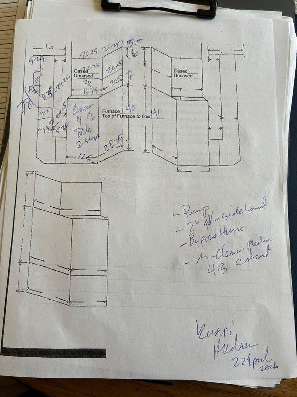 Conducted comprehensive assessment of existing flat roof HVAC system showing significant deterioration and corrosion at refrigerant line penetration points. Documented current equipment configuration and measured installation space requirements for complete system replacement, including furnace clearances and ductwork layout specifications.