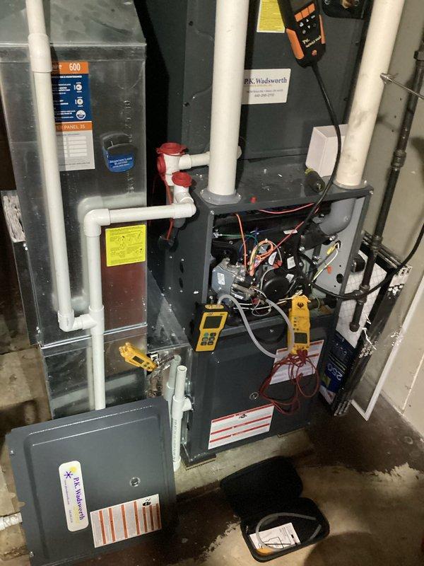 Completed comprehensive heating system maintenance on residential furnace unit. Performed electrical diagnostics using digital multimeters to verify proper voltage, amperage, and system performance across all components. Conducted thorough inspection of furnace operation, tested safety controls, and verified proper function of all electrical connections and heating elements to ensure optimal system performance for the upcoming heating season.