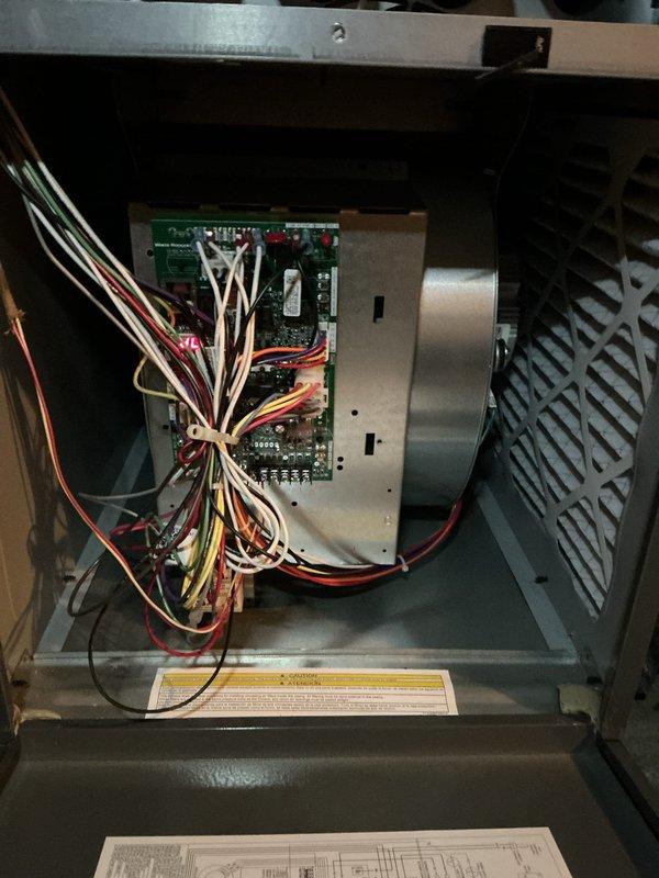 Completed comprehensive first-year maintenance on residential heating system under MVP program. Performed thorough inspection of furnace components including blower motor assembly, electrical control board, burner assembly, and all associated wiring connections. Verified proper operation of all system controls, checked wire harness connections for security, and documented internal component conditions through photographic records. All components found operating within normal parameters with no repairs required at this time.