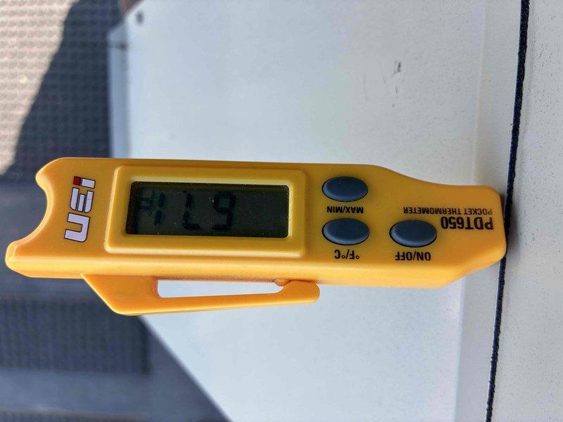 Performed scheduled HVAC maintenance agreement inspection on commercial system. Conducted comprehensive diagnostics including temperature differential measurements using calibrated digital thermometer, recording system performance data. Verified electrical parameters at control panel using power clamp meter, measuring voltage and current draw to ensure proper operation within manufacturer specifications. All readings documented photographically for maintenance records.