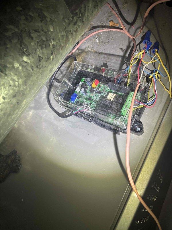 Completed installation of new air conditioning system in attic space. Installed and wired control board with proper low-voltage and line-voltage connections, verified all relay operations and LED indicators functioning correctly. Secured all wire terminations to circuit board terminals and routed wiring appropriately through equipment housing. System tested and confirmed operational with all electronic components energized and responding as designed.