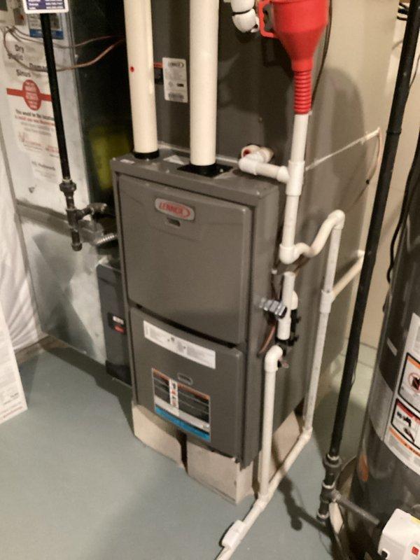 Completed comprehensive HVAC cooling maintenance visit on residential split system including Lennox furnace and outdoor condenser unit. Performed routine inspection of indoor and outdoor equipment, verified proper operation of all system components, checked refrigerant levels, cleaned condenser coils, inspected electrical connections, and confirmed adequate airflow through both units to ensure optimal system performance for the cooling season.