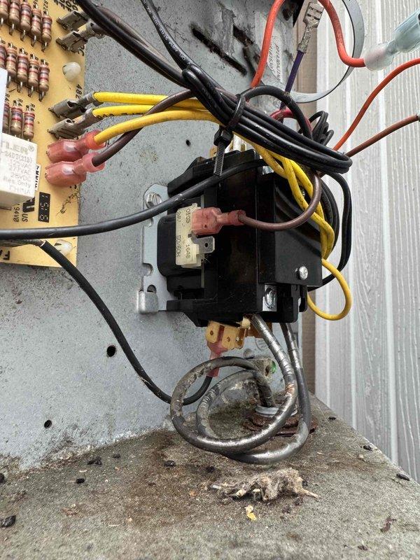 Responded to no-heat call on heat pump system. Upon arrival, performed diagnostic inspection of outdoor unit and found control board and electrical components operational but showing signs of age and corrosion. Inspected transformer, contactor, capacitor, and wiring connections. All electrical connections were secure and functioning properly. Unit tested successfully and restored to normal heating operation.
