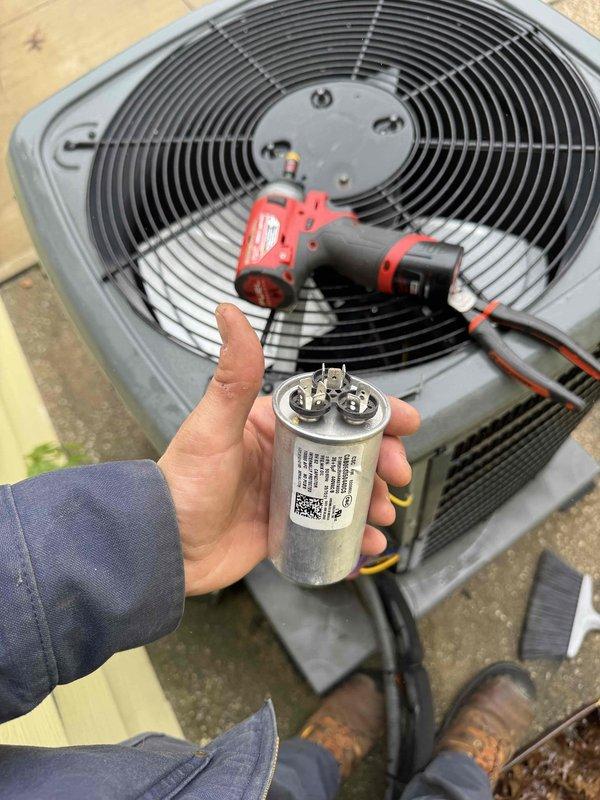 Performed comprehensive HVAC tune-up service on residential split system. Replaced failed dual-run capacitor on outdoor condensing unit and completed full system inspection of gas furnace and air handler, verifying all electrical connections, blower motor operation, and control board functionality to restore proper cooling operation.