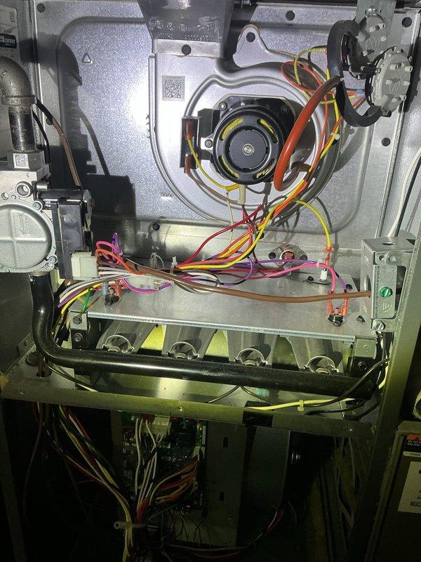 Completed scheduled heating maintenance on residential furnace system as part of ongoing preventative maintenance program. Performed comprehensive inspection of blower motor assembly, gas valve controls, electrical connections, and burner components with all systems found operating within normal parameters. Documented internal components and overall installation condition, confirmed proper airflow through ductwork, and verified safe operation of heating unit.