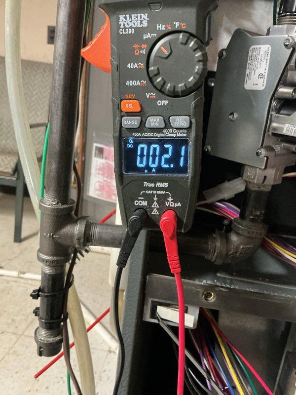 Responded to no heat call with reported thermostat malfunction. Upon arrival, performed diagnostic testing of electrical components using digital clamp meter to verify power supply and amperage draw to heating system. Inspected control board and internal wiring connections, confirming all electrical connections were secure and control board was functioning properly. System restored to normal heating operation.