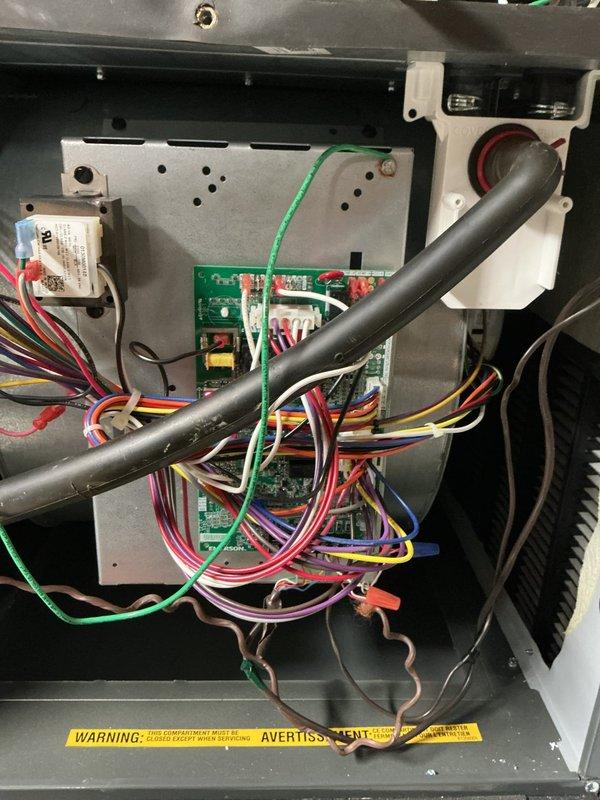 Responded to no heat call with reported thermostat malfunction. Upon arrival, performed diagnostic testing of electrical components using digital clamp meter to verify power supply and amperage draw to heating system. Inspected control board and internal wiring connections, confirming all electrical connections were secure and control board was functioning properly. System restored to normal heating operation.