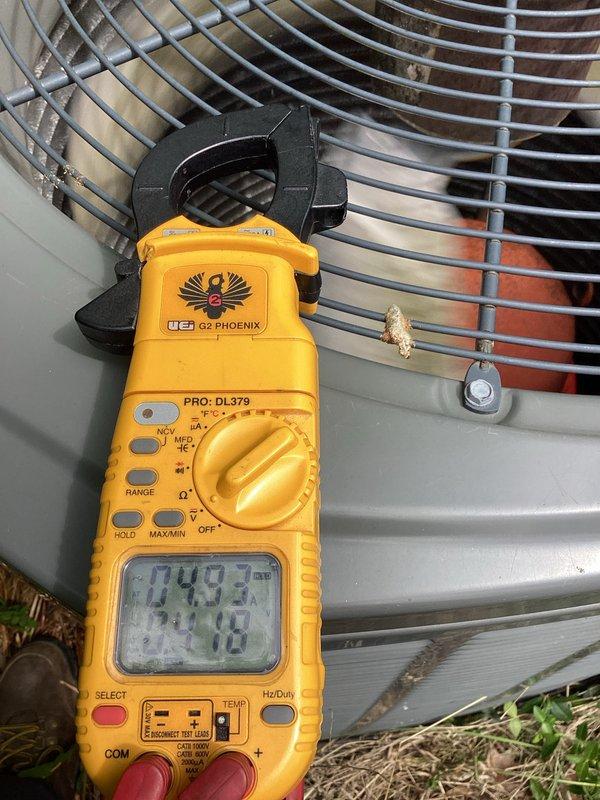 Completed scheduled preventative maintenance on outdoor cooling system. Performed electrical diagnostics using clamp meter to verify proper amperage draw and system performance. Measured and recorded temperature differentials across the system to confirm adequate cooling capacity. Inspected condenser unit components, verified fan operation, and ensured all electrical connections were secure and within manufacturer specifications. System operating normally with all readings within acceptable parameters.