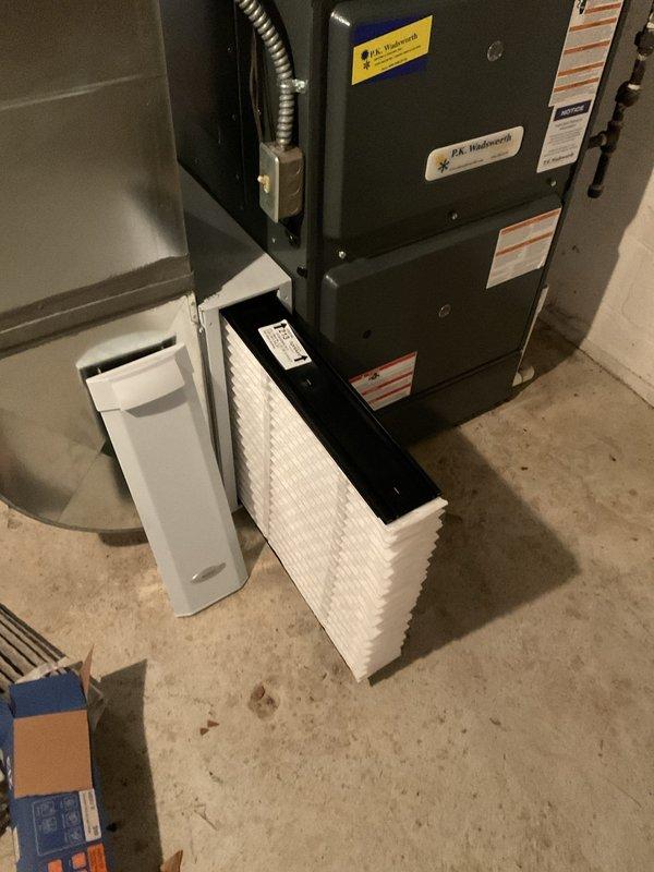 Completed preventative maintenance on residential HVAC cooling system. Inspected furnace unit, electrical connections, and control panel; verified proper wiring and component function. Replaced air filtration media with new pleated filters to ensure optimal airflow and system efficiency.