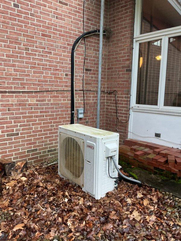 Performed comprehensive maintenance on boiler heating system and dual-head Lennox mini-split system. Serviced wall-mounted indoor unit, inspecting filters, internal components, and control panel operation, then maintained outdoor condenser unit positioned on brick exterior, verifying refrigerant line insulation integrity and system clearances. All equipment tested and confirmed operating within normal parameters.