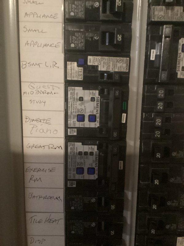 Installed new combination smoke and carbon monoxide detectors to enhance residential safety systems. Upgraded electrical panel with a new Siemens 2-pole 20-amp AFCI breaker to provide arc-fault protection for designated circuits in compliance with current electrical code requirements.