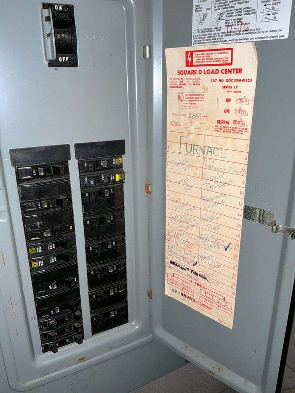 Conducted comprehensive evaluation of 22-year-old residential HVAC system experiencing operational issues. Inspected existing furnace, air handler, and associated electrical connections in basement mechanical room. Documented current equipment condition, including blue air handler unit with visible dust accumulation and existing ductwork configuration. Reviewed electrical panel showing dedicated furnace circuit and Square D Load Center specifications. Provided homeowner with multiple replacement options for aging system to address reliability concerns and improve heating performance.