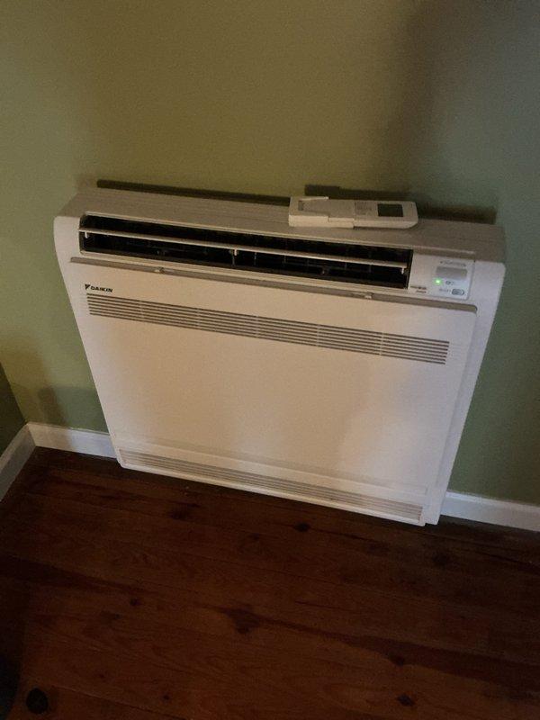 Completed annual preventive maintenance on two HVAC systems including a Daikin ductless mini-split heat pump and a system controlled by a Honeywell Home ProSeries thermostat. Performed standard maintenance procedures on both units, inspected all components for proper operation, verified refrigerant levels, cleaned filters and coils, and confirmed both systems were cooling effectively with thermostat displaying 78 degrees in cooling mode with fan set to auto.