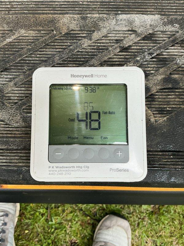 Completed annual preventive maintenance on two HVAC systems including a Daikin ductless mini-split heat pump and a system controlled by a Honeywell Home ProSeries thermostat. Performed standard maintenance procedures on both units, inspected all components for proper operation, verified refrigerant levels, cleaned filters and coils, and confirmed both systems were cooling effectively with thermostat displaying 78 degrees in cooling mode with fan set to auto.