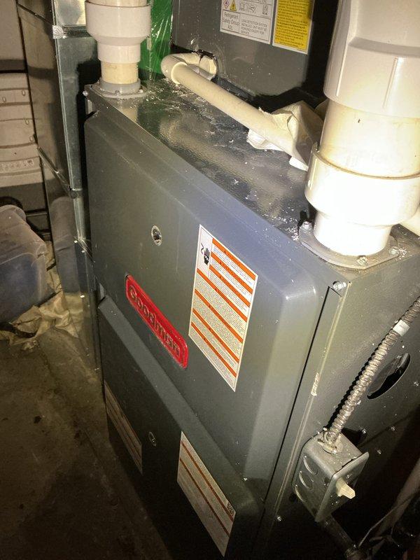 Completed scheduled preventative maintenance on residential HVAC cooling system as part of ongoing maintenance program. Performed comprehensive inspection of furnace blower motor assembly, verified proper electrical connections and wiring integrity, checked condensate drainage system and PVC vent piping for proper operation, and documented equipment condition through photographic records. All components found operating within normal parameters with no immediate service needs identified.