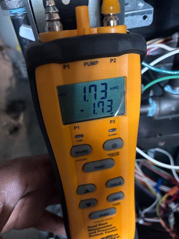 Completed installation of 96% AFUE high-efficiency furnace with full system commissioning. Verified proper temperature rise across heat exchanger at 11.95°F differential and confirmed gas pressure readings at 103 inWC inlet and -173 inWC manifold pressure. All electrical connections secured, ductwork sealed, and system tested for safe operation and optimal performance.