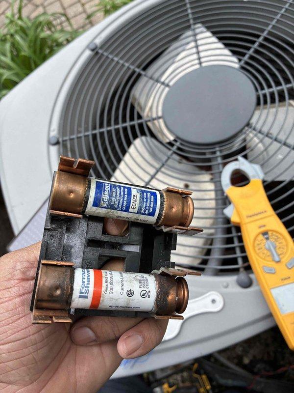 Completed preventive maintenance on mini-split cooling system. Inspected and tested electrical components including fuses and disconnect, verified proper amperage readings with multimeter, and cleaned/inspected air filters and return grilles. All components operating within normal parameters upon completion.