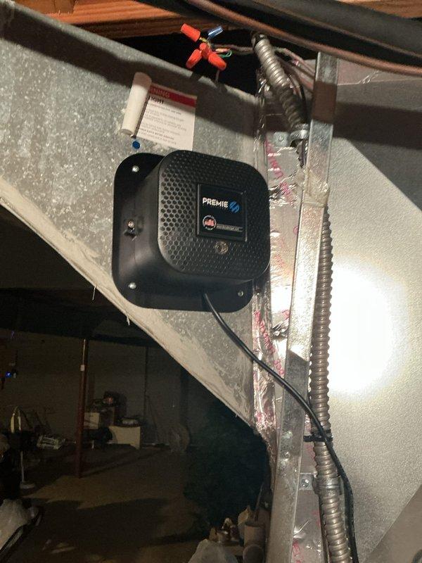 Completed scheduled preventive maintenance on residential cooling system. Inspected outdoor condensing unit and indoor air handler components, including evaporator coil access and air quality monitoring device mounted in attic ductwork. All equipment operating within normal parameters with no deficiencies noted.