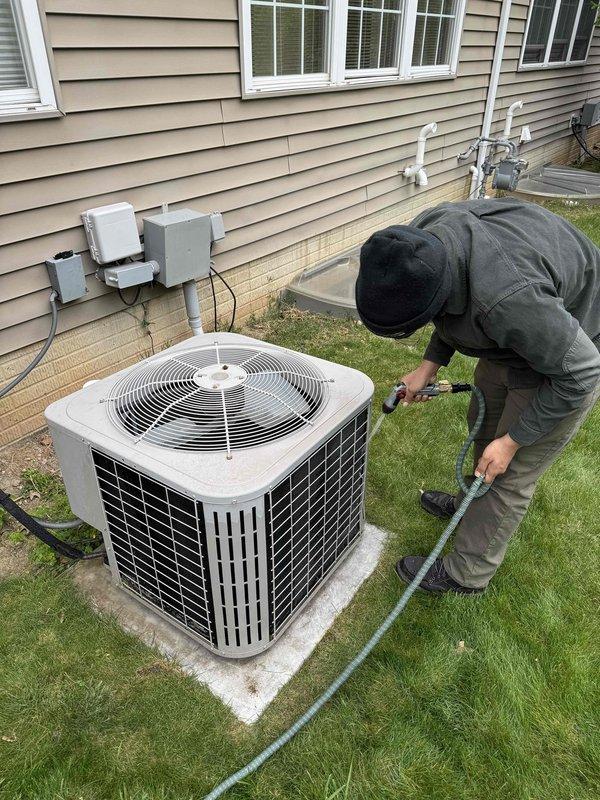 Completed routine cooling system maintenance on residential HVAC unit. Performed comprehensive inspection of outdoor condensing unit, replaced air filters, and verified system operation and performance parameters. All components found to be functioning within normal specifications.