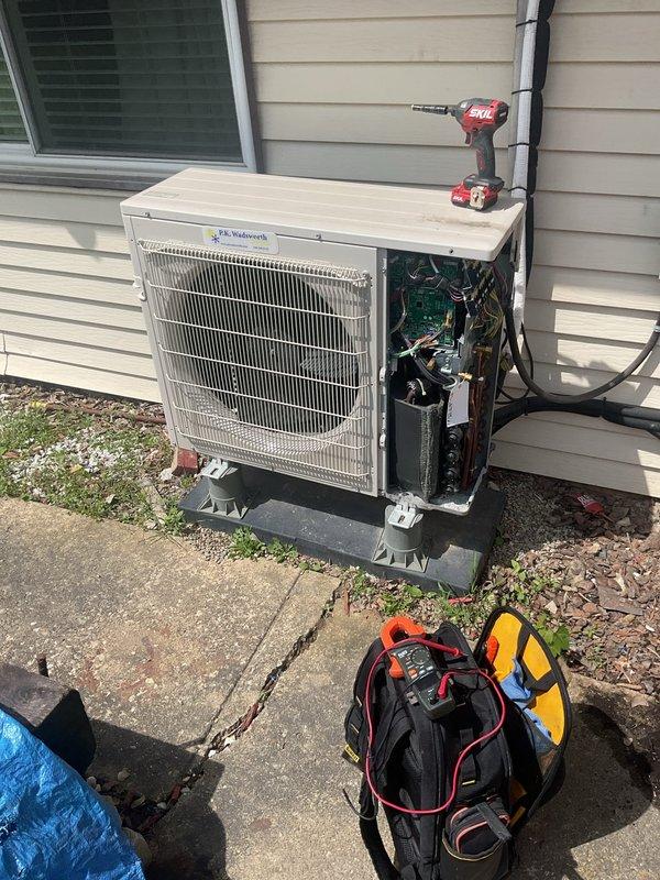 # HVAC Maintenance - Cooling Systems

Completed comprehensive preventive maintenance on two outdoor HVAC units, including inspection of electrical components, terminal connections, contactors, and refrigerant lines. Both systems were accessed, internal components photographed for documentation, and units verified to be in proper working condition with all wiring connections secure and copper refrigerant lines intact.