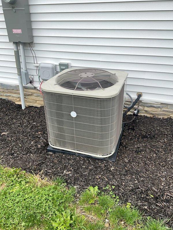 Completed routine cooling maintenance on residential outdoor condenser unit. Performed standard inspection of refrigerant lines, electrical connections, and condensing unit components. Unit operating within normal parameters with no issues identified.