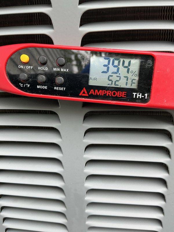 Completed comprehensive HVAC tune-up on residential furnace system. Performed standard maintenance procedures including system inspection, filter evaluation, and temperature diagnostics. Supply air temperature measured at 52.1°F with humidity reading of 39.4%, indicating proper system operation during cooling mode assessment.