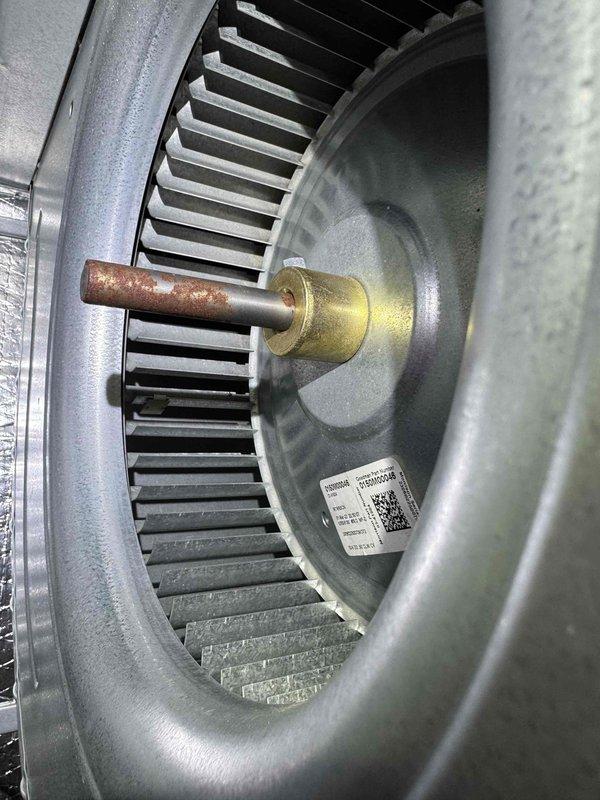 Completed routine cooling maintenance on HVAC system, including thorough inspection of electrical control panel and blower assembly. Verified all wire connections, terminal blocks, and safety controls were secure and functioning properly; inspected blower wheel for proper operation and confirmed motor shaft and bearing assembly showed normal wear with no immediate service requirements.