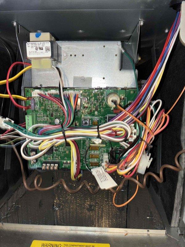Completed comprehensive cooling system maintenance inspection and servicing. Performed visual inspection of control board assembly, verifying all electrical connections, wire harnesses, and circuit board components for proper operation and signs of wear. Added refrigerant oil through condensate drain line using funnel to ensure proper lubrication of system components. Inspected ductwork, plumbing connections, and associated HVAC equipment for leaks, corrosion, and operational integrity. System tested and operating within normal parameters upon completion.