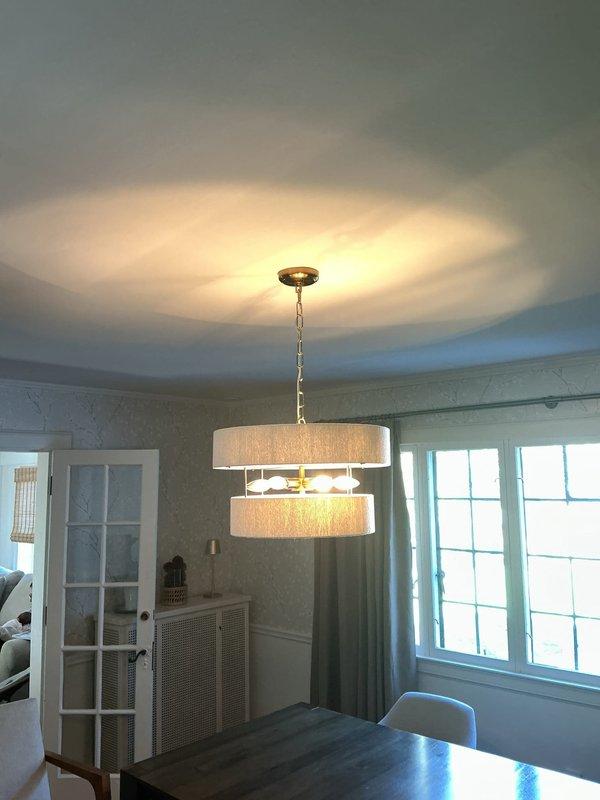 Replaced chandelier-style light fixture in dining room and installed new ceiling fan with integrated light kit in upstairs bedroom. Both fixtures were tested for proper operation and illumination upon completion.