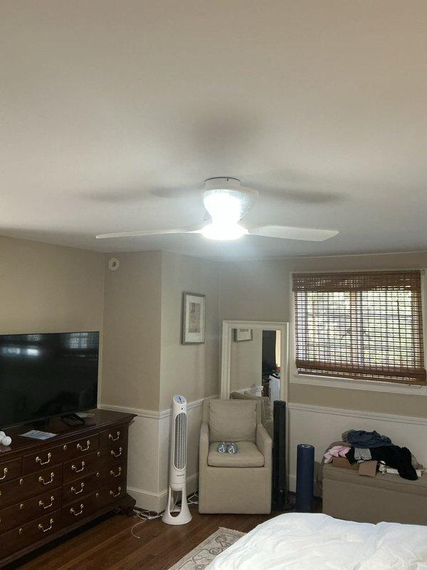 Replaced chandelier-style light fixture in dining room and installed new ceiling fan with integrated light kit in upstairs bedroom. Both fixtures were tested for proper operation and illumination upon completion.