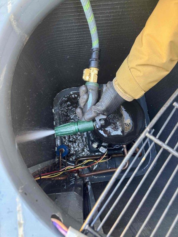 Performed comprehensive cooling system maintenance on residential HVAC unit. Conducted thorough coil cleaning using professional-grade equipment and solution to remove accumulated debris and ensure optimal heat transfer efficiency. Inspected electrical components, compressor, and condenser unit, confirming all systems operational and ready for cooling season.