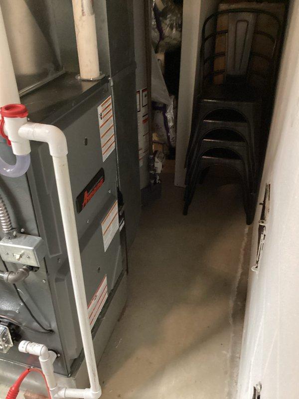 Completed routine cooling maintenance on residential HVAC system. Inspected indoor air handler unit in mechanical room, verified all electrical connections and components including terminal block assembly, checked refrigerant lines and condensate drainage system. All equipment operating within normal parameters with no deficiencies noted.