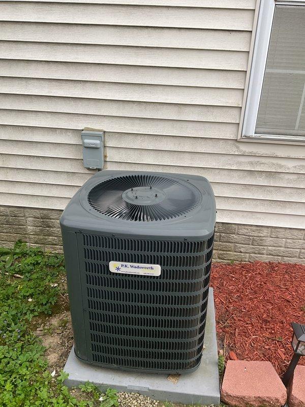 Completed scheduled preventative maintenance on residential split-system air conditioning unit. Performed comprehensive inspection of outdoor condenser unit, verified proper operation of compressor and condenser fan motor, and confirmed adequate airflow through coil louvers. Inspected and tested dual-run capacitor (CAP050D0440CT), verified proper microfarad readings and secure terminal connections across all poles. Checked all electrical connections, contactor operation, and wire terminations for tightness and proper color coding. Confirmed unit is operating within manufacturer specifications and ready for cooling season.